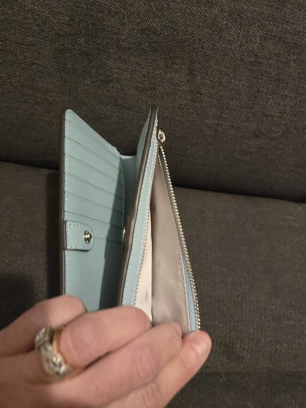 kate spade light blue daisy-embroidered continental wallet